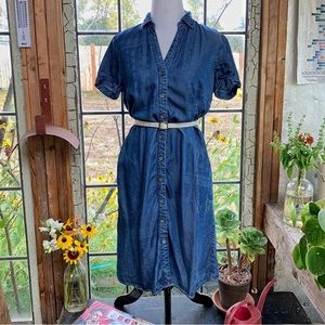 J. Jill Denim casual button down oversized shirt dress with pockets